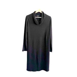 J Jill Wearever Black Ribbed Knit Midi Dress Size L Stretch Loose Minimalist